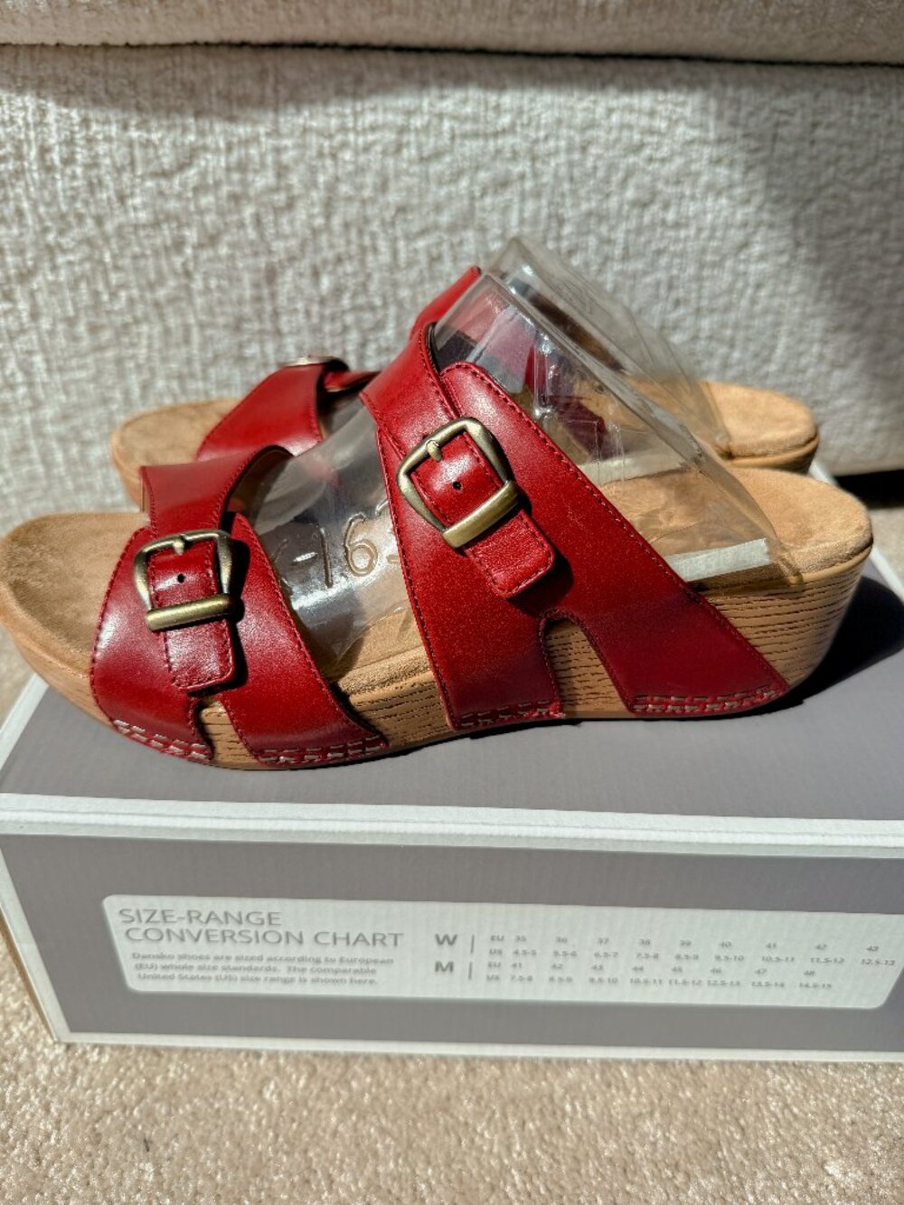 Dansko Leeann Burnished Calf Red Sandals Size 40